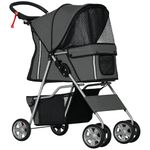 PawHut Pet Stroller for Small Miniature Dogs Cats Foldable Travel Carriage with Wheels Zipper Entry Cup Holder Storage Basket Grey