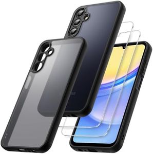 JETech 3 in 1 Matte Case for Samsung Galaxy A15 5G / 4G 6.5-Inch with 2-Pack Tempered Glass Screen Protector, Translucent Frosted Shockproof Phone Cover with Camera Protection (Black)