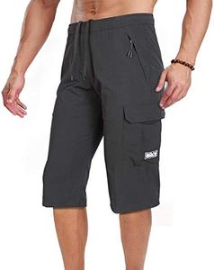 Men's Outdoor Hiking Shorts Quick Dry Stretchy 3/4 Capri Pants Cargo Shorts Male, Black, X-Large