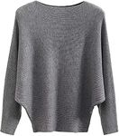 Etyepoh Womens Jumper Boat Neck Batwing Sleeve Casual Knitted Baggy Pullovers Sweater Tops (1-Gray)