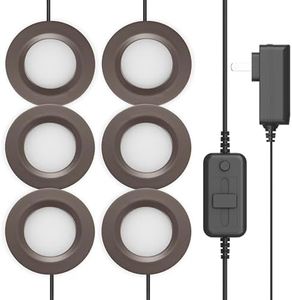 GETINLIGHT 2.75" Wide 3000K Dimmable LED Puck Lights Kit, Plug-in Installation with recessed or Surface Mounted, Bronze Finished, Set of 6, IN-0102-6-BZ
