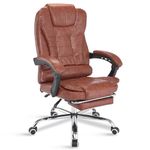 Blisswood Executive Office Chair With Footrest & Lumbar Support Ergonomic Recliner Computer Desk Chair Adjustable Back Rest Heavy Duty 360° Swivel Gaming Chair Brown for Home Office with Tilt Function