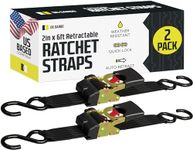 DC Cargo - Retractable Ratchet Strap, 2 Pack (2 inch x 6 feet) - Heavy Duty Tie Down Auto Retractable Ratchet Straps - Easy Self Contained Black Ratchet Strap Tie Downs for Trailers, Vehicles, Boat