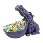 aboxoo Hippo Statue Home Resin Hippopotamus Figurine Fun Candy Dish,Key Bowl,Big Mouth Sculpture Table Art Decoration Sundries Container Storage Box (Purple)