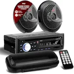 Pyle, Bluetooth Car Stereo, Single DIN Radio, Marine Stereo Receiver Kit with Waterproof 6.5” Speakers, MP3/USB/SD/AUX/FM, Built-in Microphone, Remote Control, Water-Resistant Radio Shield