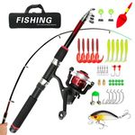 Light Weight Kids Fishing Set, Telescopic Fishing Rod and Reel Combos with Full Kits Lure Case and Carry Bag, 150CM Camouflage Fishing set for Beginner and Youth Fishing (Red)