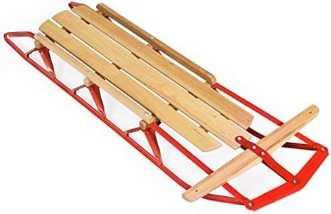 Goplus Wood Sled, 54” Steel & Wood Sled Pull Steering Snow Slider Sleigh Toboggan with Metal Runners and Steering Bar (54”)