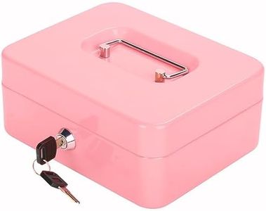 Sgorlds Medium Large Locking Cash Box with Removable Coin Tray, Portable Safe Metal Money Box with Key Lock,Petty Small Money Organizer for Cash with Double Layer & 2 Keys, 7.87"x 6.30"x 3.54", Pink Medium