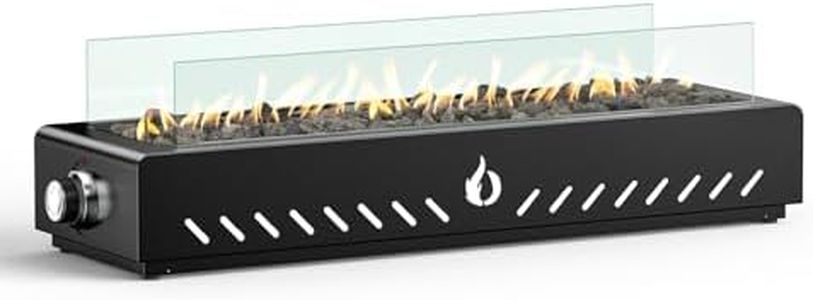 Onlyfire 28" Tabletop Gas Fire Pit Table with Glass Wind Guard & Lava Rocks, Portable Outdoor Smokeless Fire Pit, Bottom-Mounted Propane Fireplace for Patio Backyard Bonfire, Black, 6.8FT Hose FP044