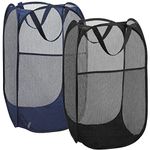 BENJUNC 2 Laundry Baskets, pop-up Laundry Baskets, Foldable mesh Laundry Baskets (Each with 2 Reinforced Handles)…, Blue