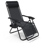 VOUNOT Zero Gravity Chair, Deck Folding Recliner Sun Loungers Outdoor Chair with Cup and Phone Holder, Black