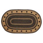 VHC Brands Farmhouse Jute Stencil Stars Border Oval Rug 36x60 Country Braided Flooring, Country Black and Tan