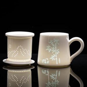 XIYUANJI Ceramic Tea Mug with Infuser & Lid - 10.6oz Handcrafted Translucent Cup, Loose Leaf Tea Cup with Infuser, Insulated Ceramic Coffee Mugs with Lid,Perfect Gift Set for Women/Men