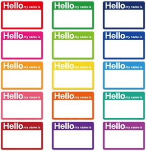 UKKQES 225 Pcs Name Tag Stickers (7.5X 5cm) "Hello My Name is" Name Tags Stickers Badges,Nametags Colorful Name Badge Labels Sticker for Themed Party School Office Conferences (Name Tag Stickers 03)