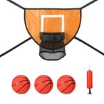 lasuroa Trampoline Basketball Hoop Attachment Set Net, with 3 Mini Basketball and 1 Pump Basketball Goal for Trampoline Waterproof Basketball Game Accessories for Kids All Ages(Orange)