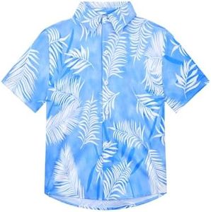 Boys Hawaiian Shirts Size 2-3t Blue Palm Leaves Short Sleeve Breathable Button Down Tops for Beach