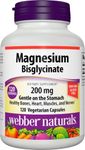 Webber Naturals Magnesium Bisglycinate 200 mg, 120 Vegetarian Capsules, Easily Absorbable and Gentle On The Stomach, Supports Bones, Teeth and Muscles, Gluten and Dairy Free, Vegan