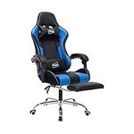 Neo Leather Gaming Racing Chair Footrest, Headrest and Lumbar Massage, Height Adjustable with Swivel Seat for Home/Office (Blue)