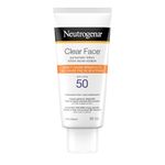 Neutrogena Clear Face Sunscreen Lotion for Acne-Prone Skin, Broad Spectrum SPF 50 UVA/UVB Protection, Oil-, Fragrance- & Oxybenzone-Free Facial Sunscreen, Non-Comedogenic, 88 mL