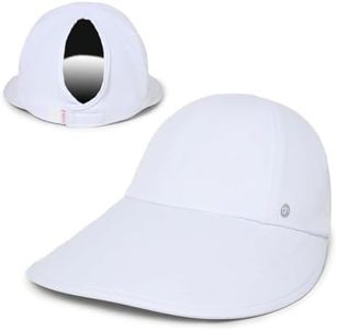 Ponyflo Womens Sunblocker UPF 50 Wide Brim Ponytail Sun Hat, White