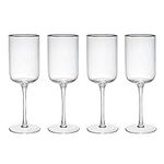 MIKASA Sorrento Ridged Crystal Red Wine Glasses with Gold Rim and Wide Shape, 375ml, Set of 4 Lead-Free, Clear Fine Glasses, Sleek Design for Celebrations