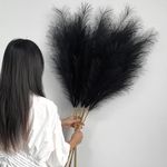 YiYa Artificial Pampas Grass Decoration 6 Pcs 113CM Large Pampas Grass Stems Black Fluffy Artificial Pampas Grass for Floor Vases Tall Plant Flowers Boho Home Decor Office Decor