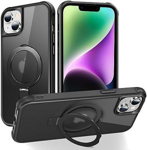 SKYLMW Compatible with iPhone 14 Plus Case with Invisible Magnetic O-Ring Stand Military-Grade Translucent Case for iPhone 14 Plus 6.7" [Compatible with MagSafe][Great Grip Feeling], Black