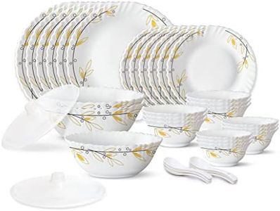 Larah by Borosil Bella Silk Series Opalware Dinner Set | 35 Pieces for Family of 6 | Microwave & Dishwasher Safe | Bone-Ash Free | Crockery Set for Dining & Gifting | Plates & Bowls | White