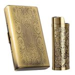 Vintage Metal Cigarette Case with J6 Lighter Metal Case, Holds 12pcs 100mm Cigarettes, Can Also Be Used for RFID Credit Card and Cash Storage (Bronze, 12pcs 100's)