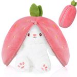 OSDUE Rabbit Plush Toy, Reversible Bunny Carrot Strawberry Pillow with Zipper, Strawberry Plush Cute Bunny Plushie Toy for Girls Boys Easter Children's Day and Birthday Gifts - Ideal Fluffy Gift