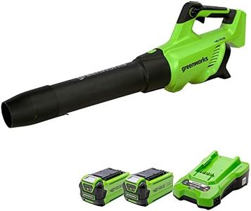 Greenworks Cordless Leaf Blower, Axial Brushless Motor Lightweight Leaf Blower 210km/h 15m3/min with 2x40V Batteries & Charger, Electric Leaf Blower Cordless Garden Blower, 3 Year Guarantee GD40ABK2X