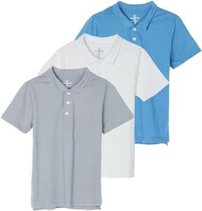 Real Essentials 3 Pack Boys Uniform Short Sleeve Polo Shirts T Kids Button Tops Tees Childrens Plain Girls Graduation Youth School Collared Cotton Summer Teen, 4-5