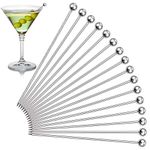 Cocktail Picks, 16PCS Upgrade Stainless Steel Toothpicks Martini Olive Skewers, Reusable Metal Drinks Skewers Garnish Sticks