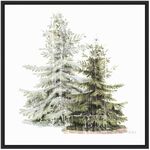 Amanti Art Framed Canvas Wall Art Print (30x30) Vintage Wooded Holiday Trees in Snow by Katie Pertiet Float Framed Canvas Art for Wall Decor, Living Room, Bedroom, Bathroom, Kitchen, Office or