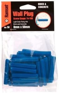Ramset Wall Plug 50-Pieces, 8 mm x 50 mm Size, Blue