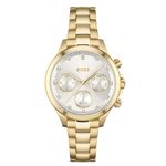 BOSS Hera Qtz Multifunction Silver White Round Dial Women's Watch|Ionic Plated Thin Gold Steel Material|Gold Color Band - 1502628