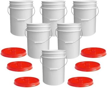 ePackageSupply 5 Gallon Bucket - Food Grade Bucket with Airtight Gamma Seal Screw-On Lid, BPA-Free, Heavy-Duty 90 Mil HDPE Plastic, Bulk Storage, Durable Container, Made in USA, White/Red, 6 Packs