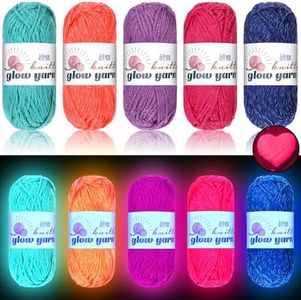 WILLBOND 5 Rolls Glow in The Dark Yarn Luminous Crochet Yarn for Crocheting DIY Knitting Glow Fingering Sewing Supplies for Arts Crafts Sewing Party Supplies, 54.7 yd Per Roll (Elegant Colors)
