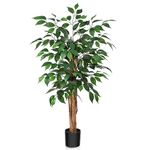 SOGUYI 3ft Ficus Artificial Trees with Realistic Leaves and Natural Trunk, Silk Fake Ficus Tree with Plastic Nursery Pot, Faux Ficus Tree for Office Home Farmhouse for Indoor Outdoor Decor(Set of 1)