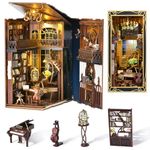 MiniCity Book Nook Kit, DIY Miniature Dollhouse Booknook Kit, 3D Wooden Puzzle Bookend Bookshelf Insert Decor with LED Light for Teens and Adults (Pianist with Nightingale)