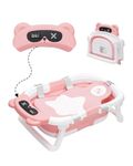 Colulla Foldable Baby Bathtub for Newborns to Toddlers, 50L Capacity, Dual Temperature-Sensing System, Non-Slip Base, with Ergonomic Support Board, Portable for Home and Travel, Pink