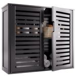 HITNET Black Bathroom Storage Cabinet, Hanging Medicine Cabinet with Adjustable Shelf, Bamboo Over the Toilet Wall Mounted Space Saver Organizer, Double Doors