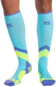 Zensah Tech+ Compression Socks - Knee High Running Socks for Sports, Travel, Made in Italy (Aqua/Yellow/Purple, Medium)