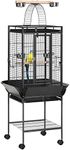 PawHut 61.5 Inch Bird Cage Parakeet House for Cockatiel with Stand, Pull Out Tray, Play Top, Storage Shelf, Wood Perch, Food Container, Black