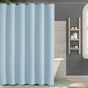OVZME Extra Long Shower Curtain Set- 96 Inch Long Waffle Weave Heavy Duty Fabric Shower Curtains for Bathroom, Luxury Heavy Duty Thick Cloth Shower Curtain with 12 Plastic Hooks, 72Wx96L, Glacier Blue