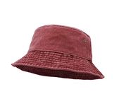 UltraKey Bucket Hat, Wide Brim Washed Denim Cotton Outdoor Sun Hat Flat Top Cap for Fishing Hiking Beach Sports Wine Red