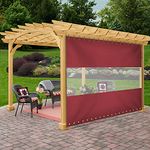 COVERS & ALL Outdoor Vinyl Curtain with Clear Tarp Panel 18 Oz - Weather Resistant Patio Outdoor Vinyl Curtain - with Rustproof Grommets - for Pergola, Porch, Gazebos (12'H x 10'W, Red)