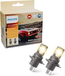 Philips Ultinon Classic LED car headlight bulb (H4/H19), 3.500K warm white light, halogen color match, 80% more brightness*, Easy-fit LED bulb, set of 2