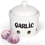 Swetwiny Garlic Keeper, 5 Inch Ceramic Garlic Storage Container, Classic White Vented Garlic Holder for Garlic, Onion, Ginger, Patato (GARLIC)