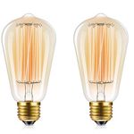 CITRA Vintage Antique Vintage Light Bulbs, ST64 Dimmable 40W Edison Tungsten Light Bulbs, Amber Glass, 350 LM, E26/27 Edison Tubular Style Bulbs for Home Light Fixtures Decorative 2 Packs